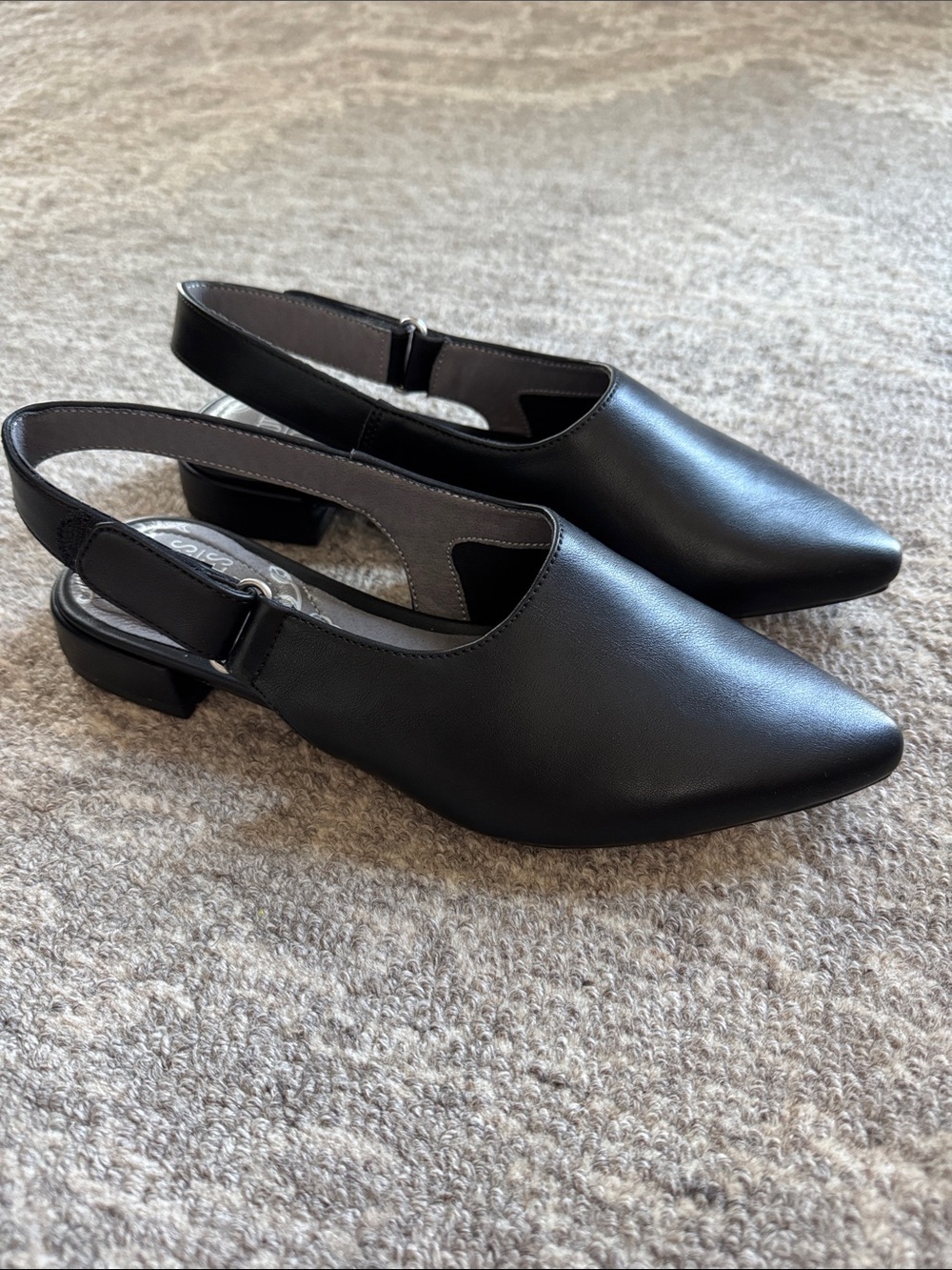 Black Slingback Pointed-Toe Flats 1” Heel